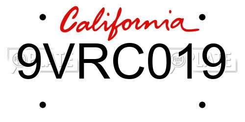9VRC019 California License Plate