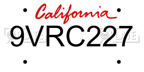 9VRC227 California License Plate