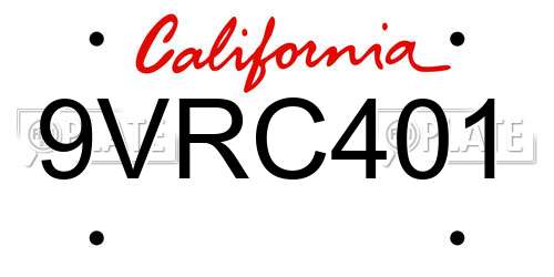 9VRC401 California License Plate