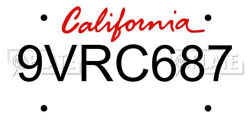 9VRC687 California License Plate