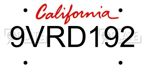 9VRD192 California License Plate