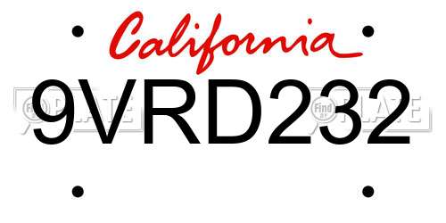 9VRD232 California License Plate