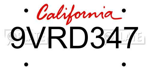 9VRD347 California License Plate