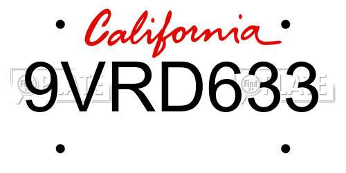 9VRD633 California License Plate