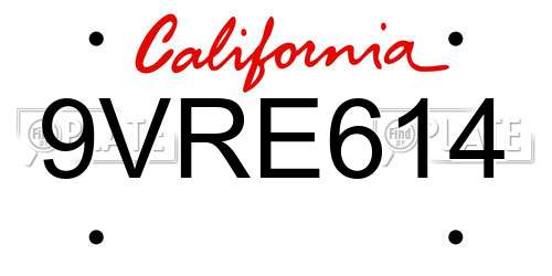 9VRE614 California License Plate