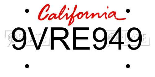 9VRE949 California License Plate