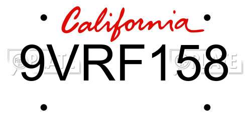 9VRF158 California License Plate