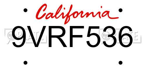 9VRF536 California License Plate