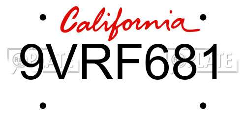 9VRF681 California License Plate