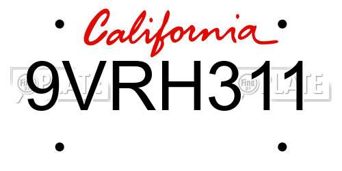 9VRH311 California License Plate