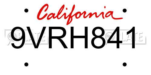 9VRH841 California License Plate