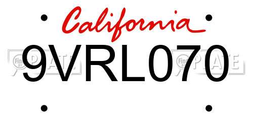9VRL070 California License Plate