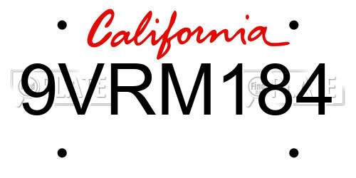 9VRM184 California License Plate