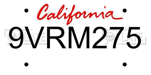 9VRM275 California License Plate