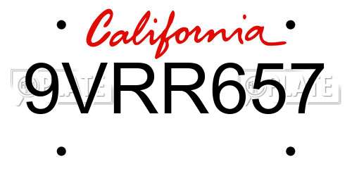 9VRR657 California License Plate