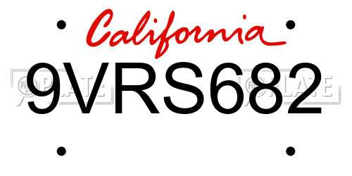9VRS682 California License Plate