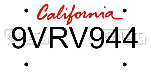 9VRV944 California License Plate