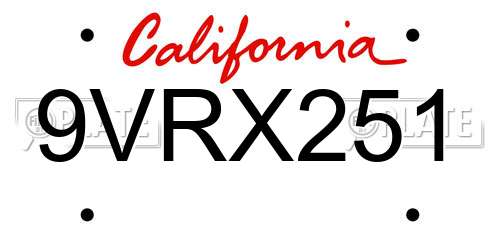 9VRX251 California License Plate
