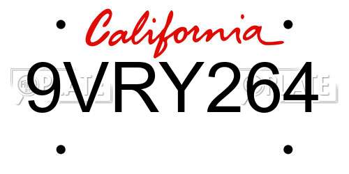 9VRY264 California License Plate