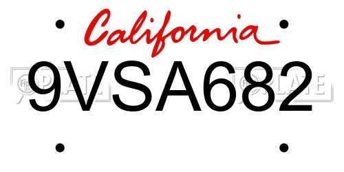 9VSA682 California License Plate