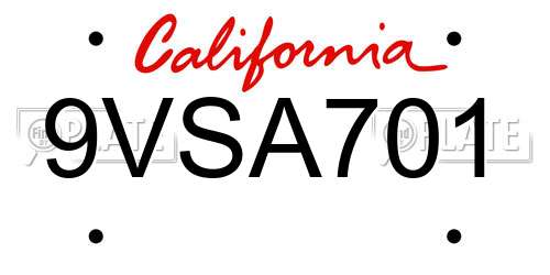 9VSA701 California License Plate