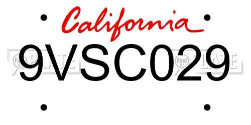 9VSC029 California License Plate