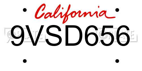 9VSD656 California License Plate