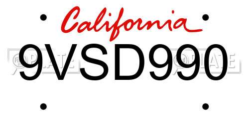 9VSD990 California License Plate