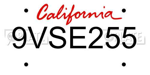9VSE255 California License Plate