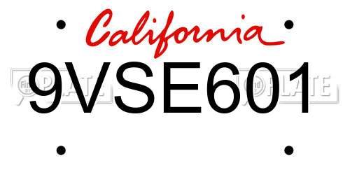 9VSE601 California License Plate