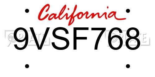9VSF768 California License Plate