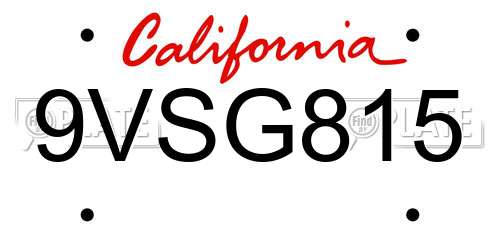9VSG815 California License Plate
