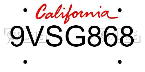 9VSG868 California License Plate