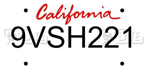 9VSH221 California License Plate