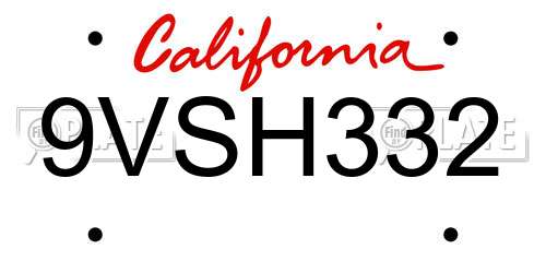 9VSH332 California License Plate