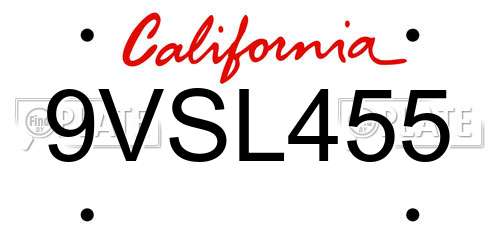 9VSL455 California License Plate