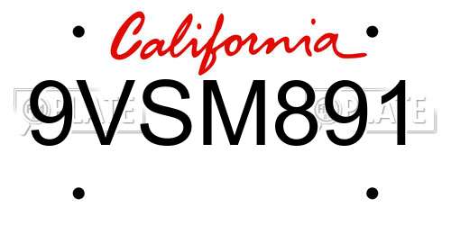 9VSM891 California License Plate