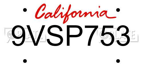 9VSP753 California License Plate