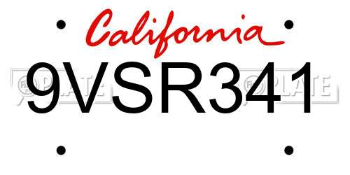 9VSR341 California License Plate