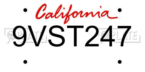 9VST247 California License Plate