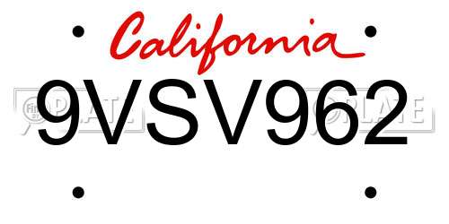 9VSV962 California License Plate