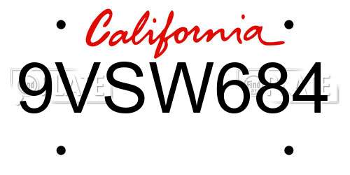 9VSW684 California License Plate