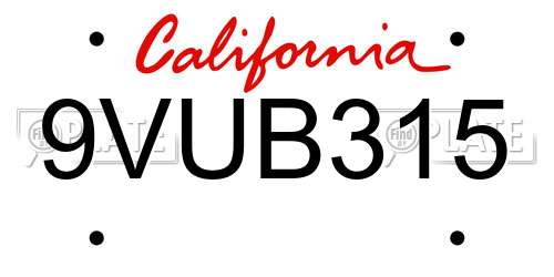 9VUB315 California License Plate