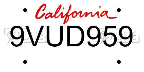 9VUD959 California License Plate