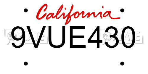 9VUE430 California License Plate