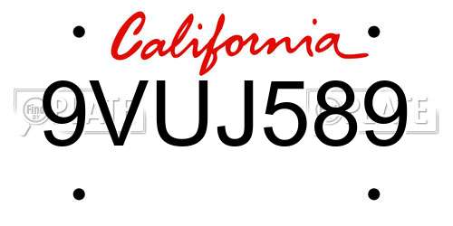 9VUJ589 California License Plate