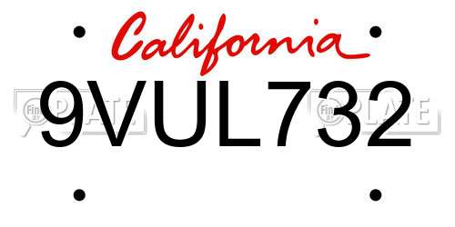 9VUL732 California License Plate