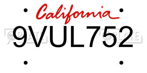 9VUL752 California License Plate