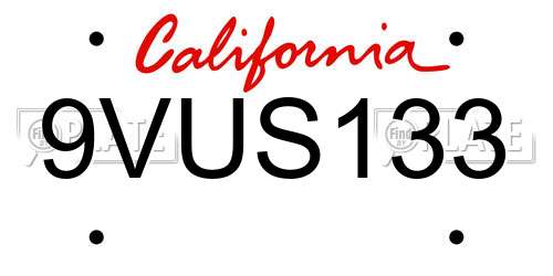9VUS133 California License Plate