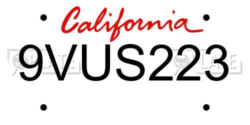9VUS223 California License Plate